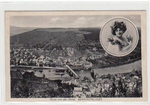 Bernkastel-Kues Berncastel - Kues mit Totale und Mosel gelaufen von 1917. Gute Erhaltung.