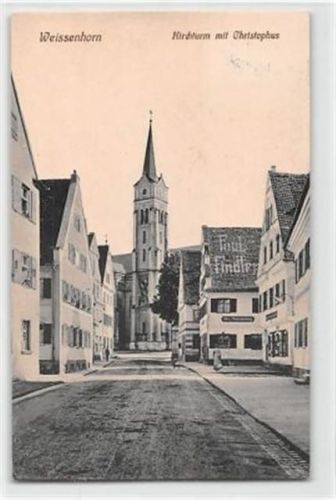 Weißenhorn Weissenhorn. Kirchturm Christophus gelaufen. Leichte Stempelspuren, sonst gut erhalten