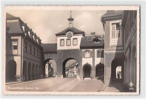 Emmendingen in Baden. Partie am Tor gelaufen. Marke entfernt kleiner Knick oben rechts, leicht stockfleckig, sonst gut erhalten
