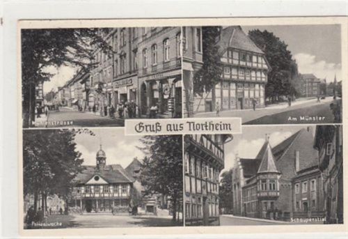Northeim Northeim mit Mühlenstraße, Polizeiwache u. Schaupenstiel gelaufen, mit Marke und Stempel, Datum nicht lesbar. Gute Erhaltung.