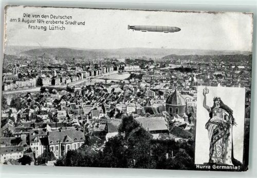 Liege Lüttich / Luik Von den Deutschen eroberte Stadt , Germania , Propaganda WK I Zeppelin