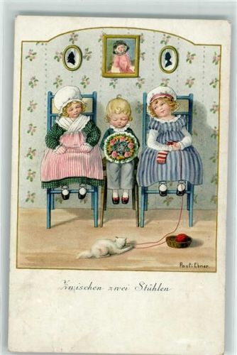 1928 Zwischen zwei Stühlen , Kinder Stricken Katze Verlag M.Munk 1270