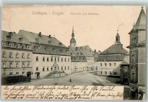 Zschopau 1903 Altmarkt Rathaus Deutsches Haus