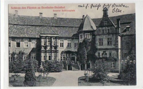 Schloss des Fürsten zu Benheim - Steinfurt, Innerer Schlossplatz gelaufen, mit Marke und Stempel von 1911. Leicht bügig, sonst gut erhalten