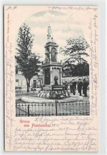 Frankenthal, Passepartoutkarte. ein Brunnen gelaufen. Gute Erhaltung.