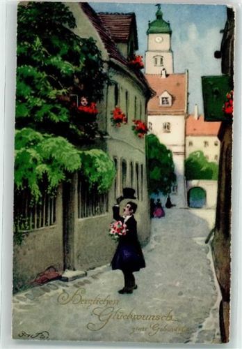 1930 Geburtstag Gratulant mit Blumen Meissner u. Buch Nr. 2989
