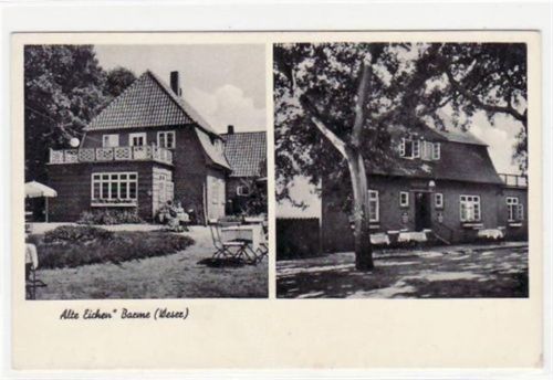 Barme a.d. Weser mit Gast-Pensionshaus " Alte Eichen ". ungelaufen Nachkriegskarte. Leicht stockfleckig, sonst gut erhalten