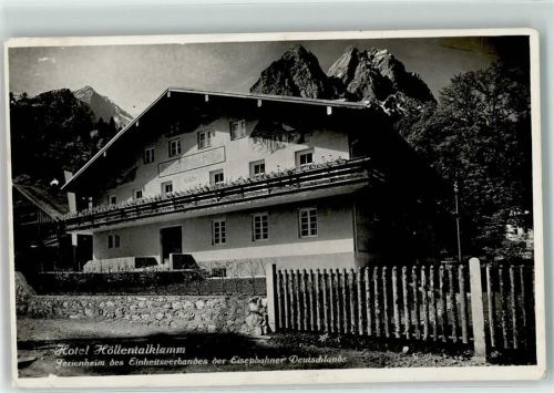 Obergrainau Hotel Höllentalklamm Ferienheim des Einheitsverbandes der Eisenbahner Deutschlands Ort lt. Stempel