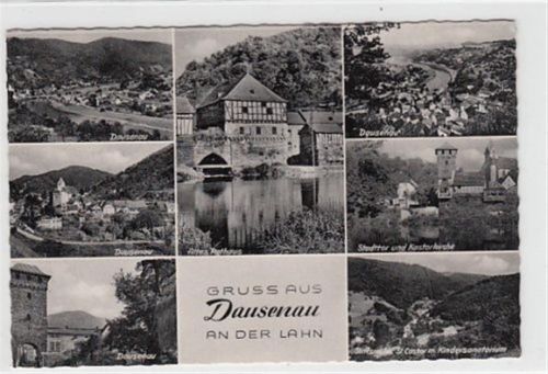 Dausenau Dausenau an der Lahn mit Rathaus, Stadttor und Klosterkirche. ungelaufen Nachkriegskarte. Gute Erhaltung.