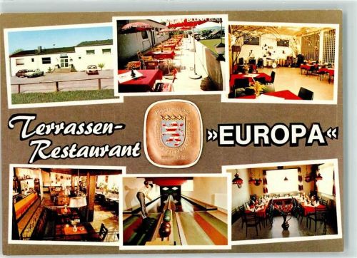 64372 W6105 Ober-Ramstadt - Gasthaus Terrassen-Restaurant Europa Kegelbahn Schlagzeug Auto Wappen