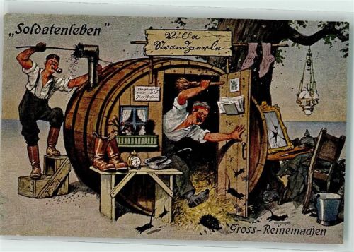 Verlag Gebr. Dietrich Serie 163/1 Soldatenleben Humor Reinemachen Mäuse Ratten Wecker
