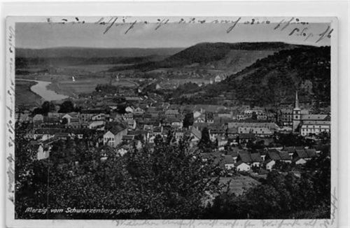 Merzig Merzig. ein Blick auf die Stadt vom Schwarzenberg aus gesehen gelaufen. Leichter Stempeldurchdruck, kleiner Knick unten links, sonst gut erhalten
