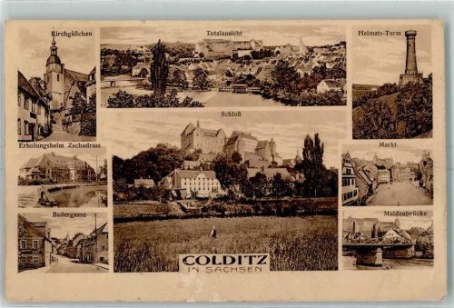 Colditz Kirchgässchen Erholungsheim Zschadrass Badergasse Schloss Heimats-Turm Markt Muldenbrücke