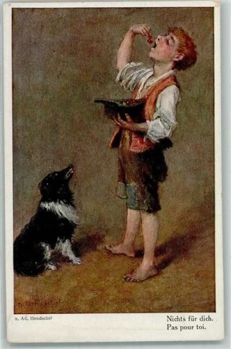 Galerie Münchner Meister Nr. 521 Junge und Hund , Kirschen im Hut AK