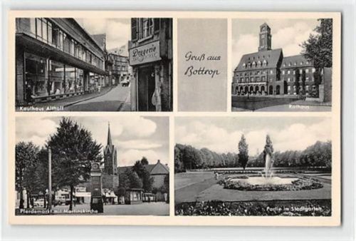 Bottrop mit Kaufhaus Althoff und Pferdemarkt mit Martinskirche gelaufen. Gute Erhaltung.