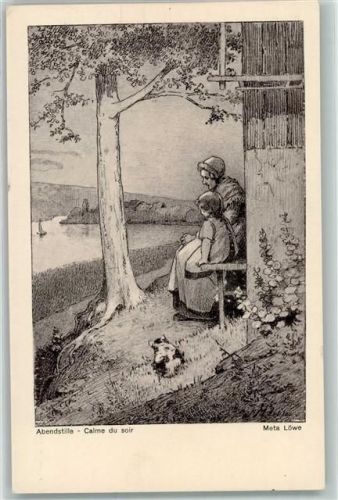 Abendstille Mutter und Kind Verlag Girtanner Nr. 9 AK Löwe, M.