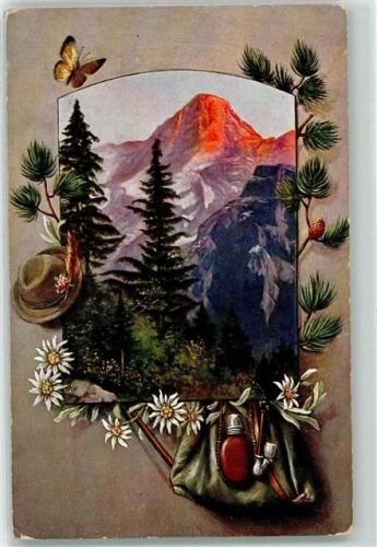 Rucksack Pfeife Thermokanne Tannenzapfen Schmetterling Berge Edelweiss AK Verlag Stroefer Serie 908 AK