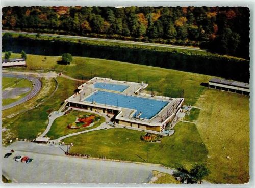 Hann Münden Fliegeraufnahme Hochbad Schwimmbad Auto Stadion