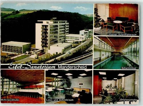 Manderscheid Eifel-Sanatorium Mehrzweckhalle Lese- und Schreibraum Schwimmbad Empfangshalle