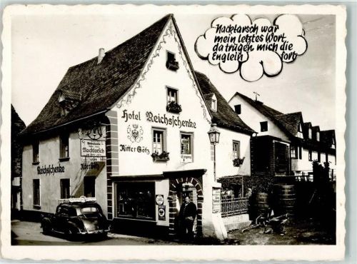 Kröv Hotel Hotel Reichschänke zum Ritter Götz Oldtimer ADAC Emailleschild