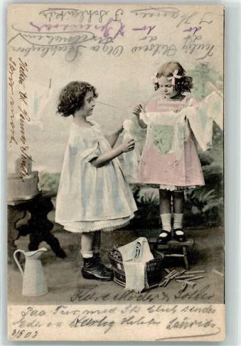 1903 Kinder hängen Wäsche auf AK