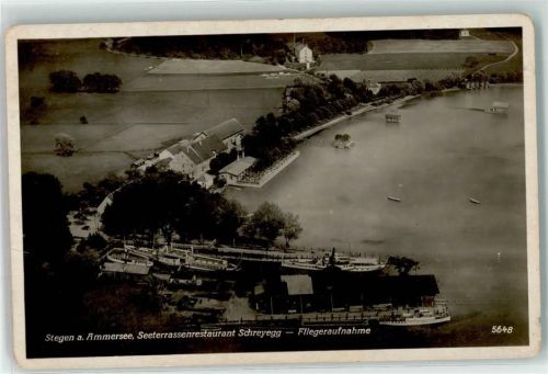 82266 W8084 Stegen a Ammersee - Fliegeraufnahme Gasthaus Seeterrassenrestaurant Schreyegg Seitenraddampfer