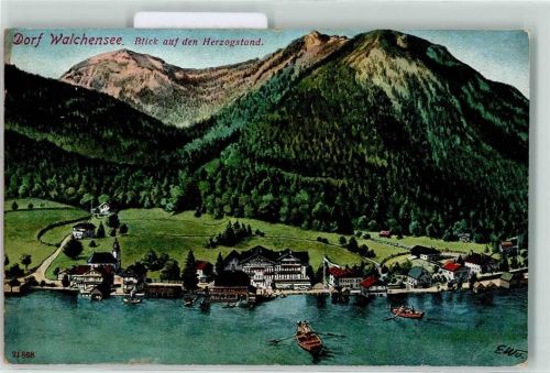 Walchensee 1911 Walchensee Herzogstand sign. E. Wu. Hotelstempel Künstlerkarte