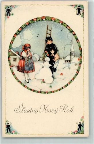 Stastny Novy Rok Ljuby Ernapovy Schneemann Schornsteinfeger Neujahr AK