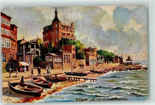 Sassnitz Tuck`s Oilette Serie Rügen II Nr. 689 B Promenade und Kurhaus Boote