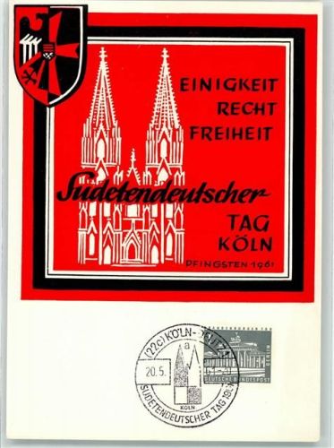 50667 W5000 Köln Deutz 105 - Einigkeit Recht Freiheit Sudetendeutscher Tag Wappen