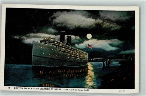 Boston New York Steamer by Night , Cape Cod Canal, Mass. , Dampfer