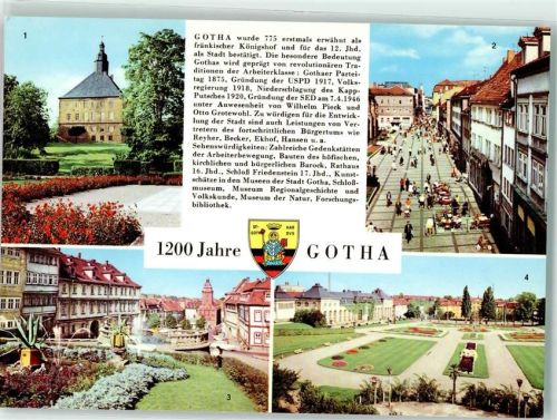 Gotha Schloss Friedenstein Neumarkt und Erfurter Straße Wasserkunst und Rathaus Orangerie Wappen
