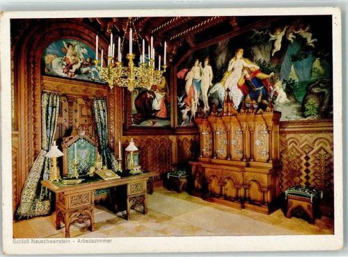 Hohenschwangau Schloss Neuschwanstein Arbeitszimmer Wandgemälde Schreibtisch Buch Engel Pferd Taube