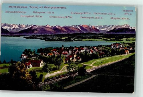 Tutzing 1916 Gebirgspanorama Zug Dampflok