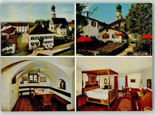 Ising Gasthaus Zum goldenen Pflug Gastraum-Nische Fremdenzimmer Himmelbett Garrten Kirche