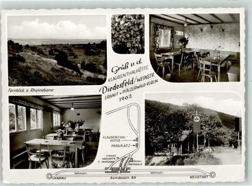 Diedesfeld Gasthaus Klausenthalhütte des Pfälzerwaldvereins Fernblick in die Rheinebene
