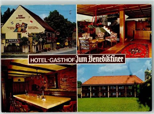Münsterschwarzach Hotel-Gasthaus zum Benediktiner Lüftlmalerei Empfangstresen Gastraum Stammtisch