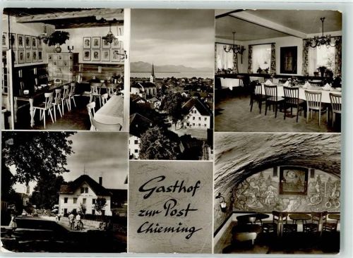 Chieming Gasthaus zur Post Gastraum Nische Kachelofen Radfahrer