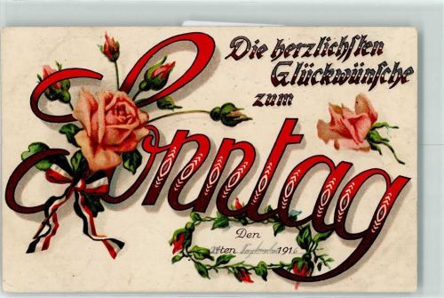 1916 Glückwunsch Sonntag Rosen S und G S.i.B Nr.372 Stempel Vereinslazarett Lennep