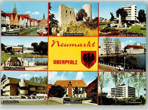 Neumarkt Oberer Markt Stadtbücherei Pfalzgrafenschloß Krankenhaus Schwimmbad