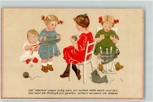 Meissner u. Buch Serie 2088 Lieb Vaterland , Kinder stricken WK I Schwarz-Weiß-Rot
