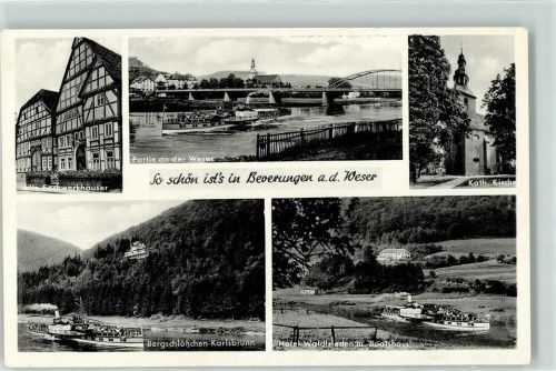 Beverungen Kath. Kirche Fachwerkhäuser Dampfer Bergschlößchen Karlsbrunn Hotel Waldfrieden Bootshaus