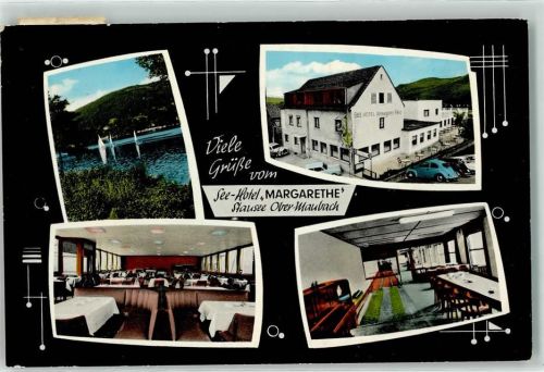 52372 W5166 Obermaubach Foto AK Stausee Hotel Margarethe VW Käfer Kegelbahn Segelboote