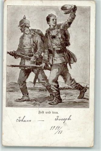 1917 Fest und treu - Soldaten AK werbung Kriegschronik Illustrierte Geschichte Verlag Josef Habbel