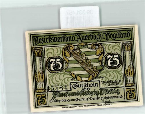Auerbach Notgeld Gutschein 75 Pfennig Scherenschnitt