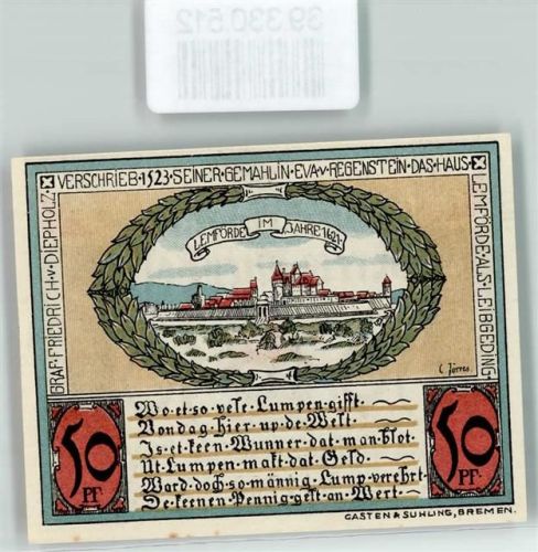 Diepholz 1921 Notgeld Gutschein über 50 Pfennig für den Kreis Diepholz Nr. A 44768