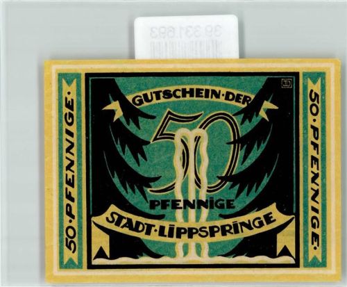 Bad Lippspringe Notgeld Gutschein 50 Pfennig Wassertrinkerin