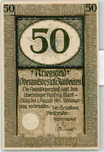 Blaubeuren Notgeld Kriegsgeld 50 Mark