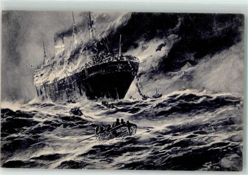 1914 Torpedierter englischer Handelsdampfer wird von Manschaft verlassen Reichsverband zur Unterstützung Deutscher Veteranen Eisernes Kreuz Wohlfahrtskarte des Reichsverband zur Unterstützung Deutscher Veteranen