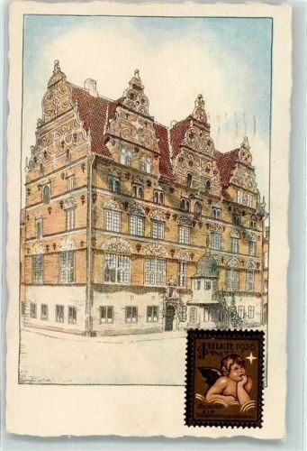 Aalborg Haus Briefmarkenabbildung Engel Ort lt. Stempel
